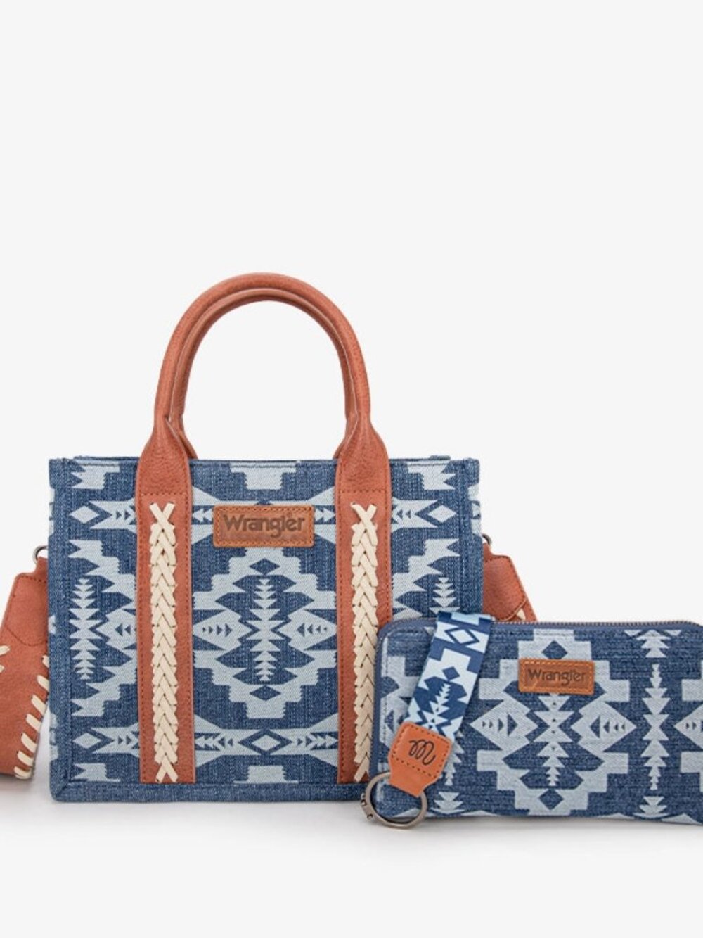 Wrangler Southwestern Print Small Canvas Tote/Crossbody+ Wallet Jean